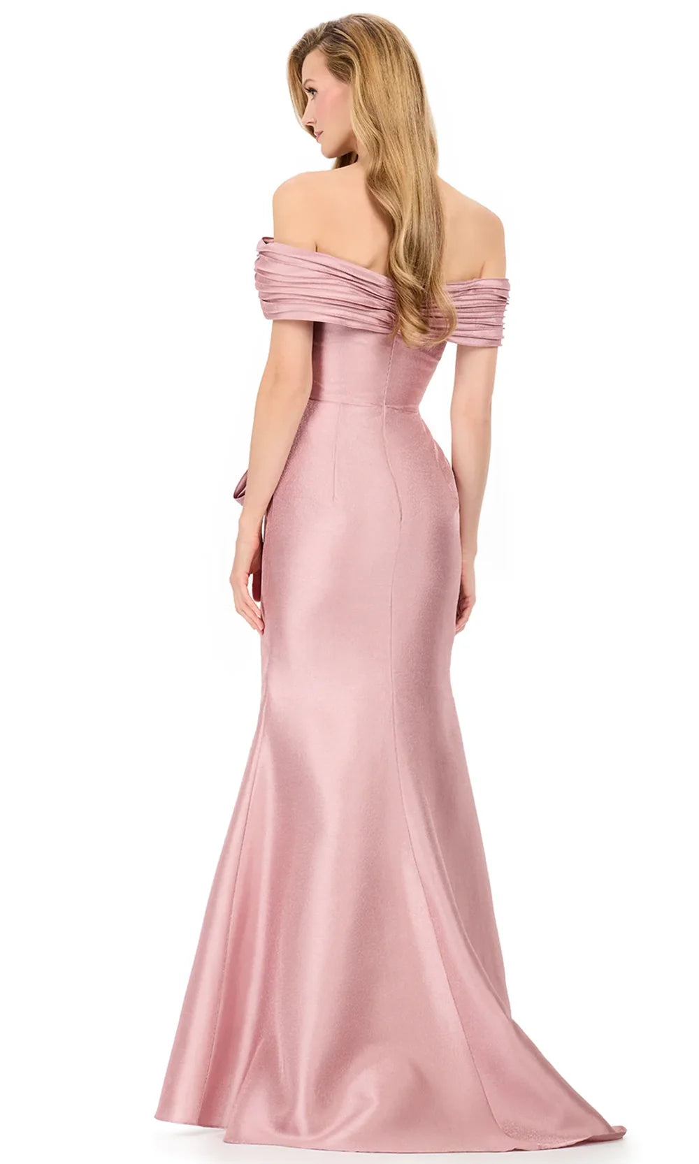 Ashley Lauren E12103 - Pleated Bodice Off Shoulder Mikado Dress in Taupe