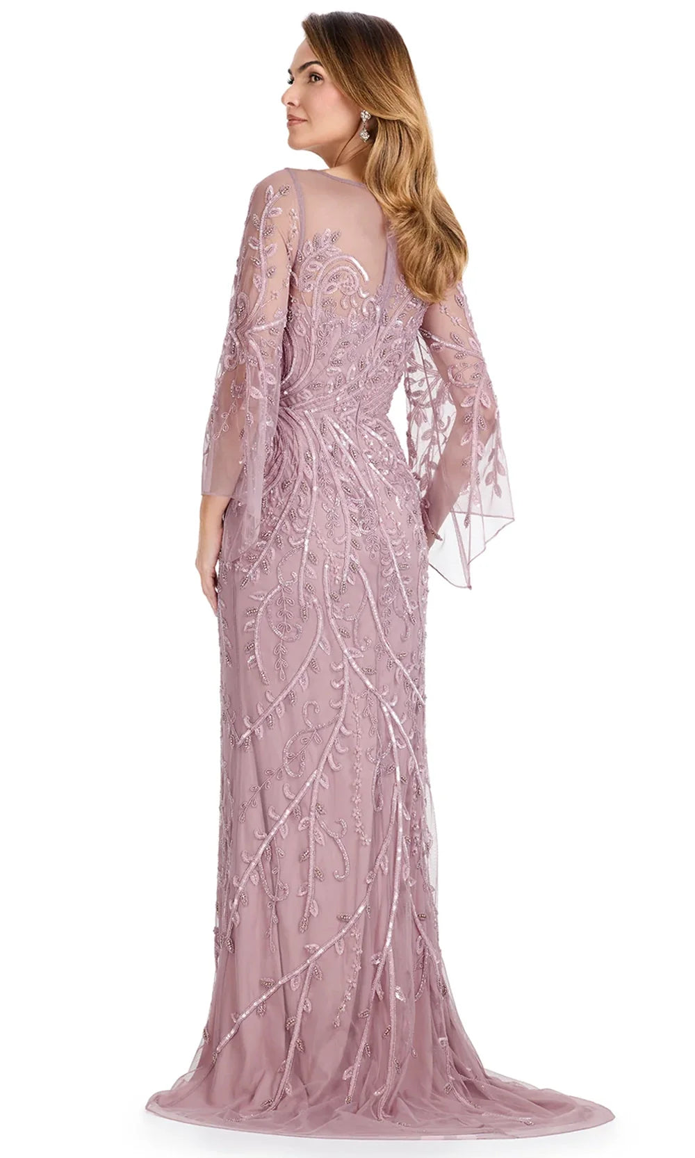 Ashley Lauren E12105 - in tricate Beaded Illusion Neckline Formal Dress in Dusty Rose