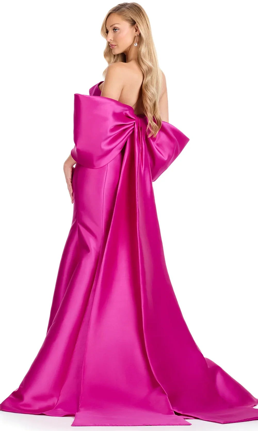 Ashley Lauren E12108 - Statement Bow Straight Neck Mikado Dress in Raspberry
