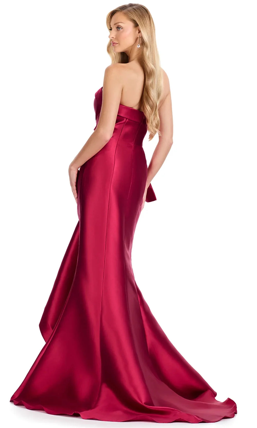 Ashley Lauren E12113 - Crystal Brooch Strapless Mermaid Dress in Deep Red