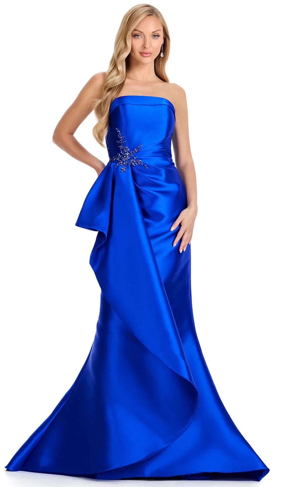 Ashley Lauren E12113 - Crystal Brooch Strapless Mermaid Dress in Royal