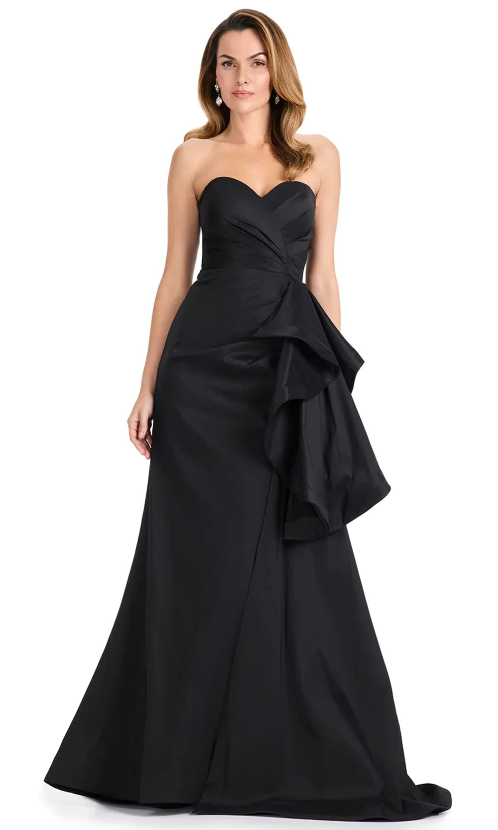 Ashley Lauren E12118 - Strapless Side Ruffle Taffeta Dress in Black