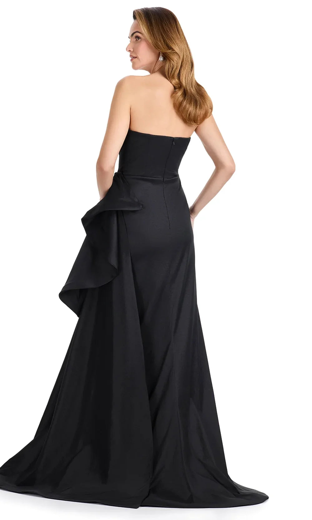 Ashley Lauren E12118 - Strapless Side Ruffle Taffeta Dress in Black