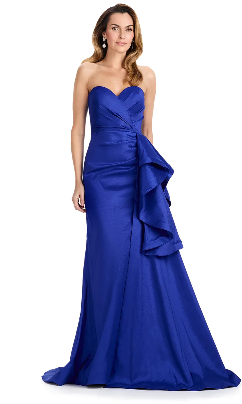 Ashley Lauren E12118 - Strapless Side Ruffle Taffeta Dress in Royal