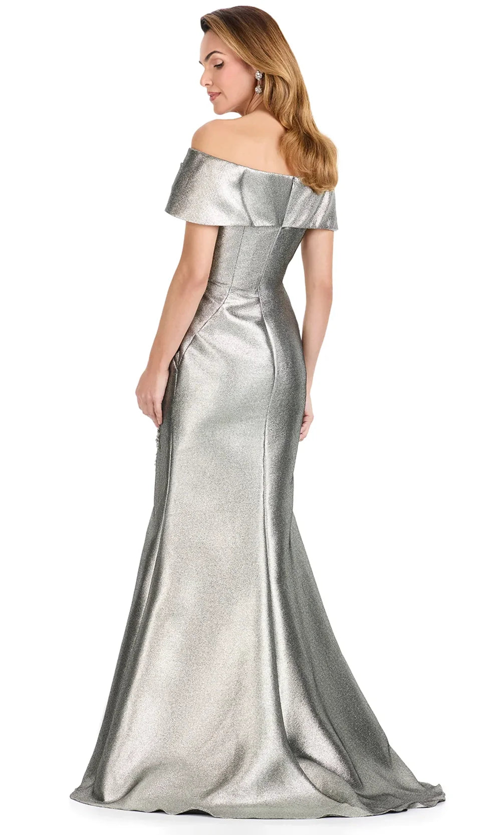 Ashley Lauren E12119 - Beaded Applique Metallic Brocade Mermaid Dress in Black in Platin um