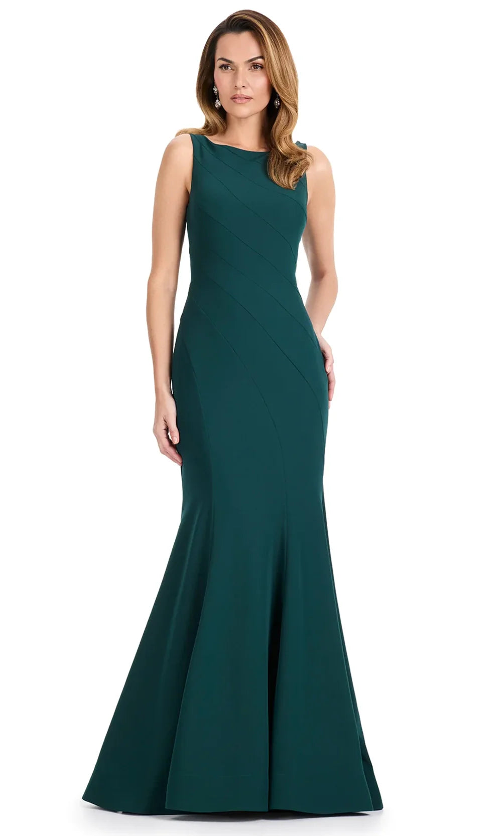 Ashley Lauren E12121 - Bateau Neck Seamed Mermaid Dress in Forest Green