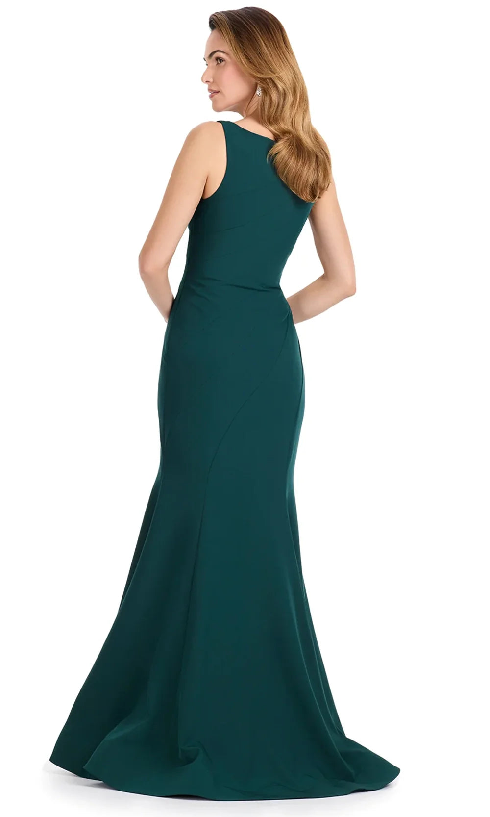 Ashley Lauren E12121 - Bateau Neck Seamed Mermaid Dress in Forest Green