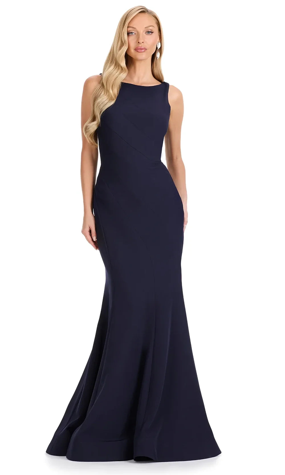 Ashley Lauren E12121 - Bateau Neck Seamed Mermaid Dress in Midnight Blue
