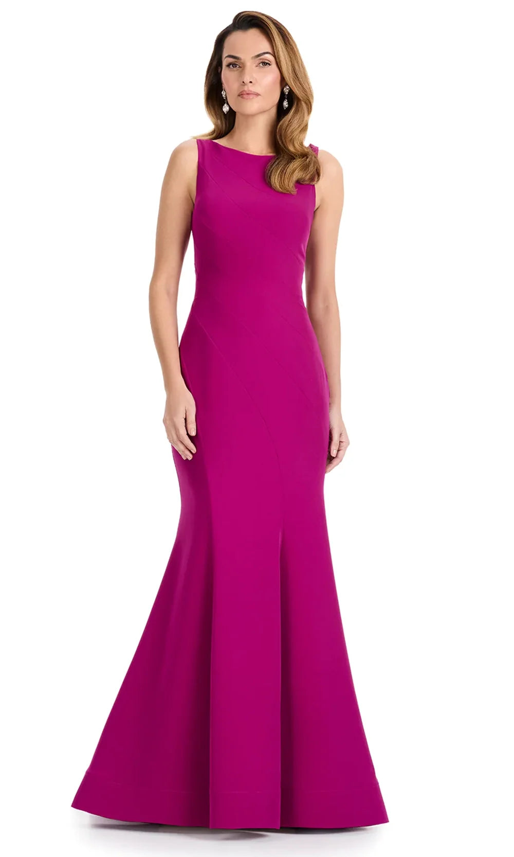 Ashley Lauren E12121 - Bateau Neck Seamed Mermaid Dress in Rasp Berry