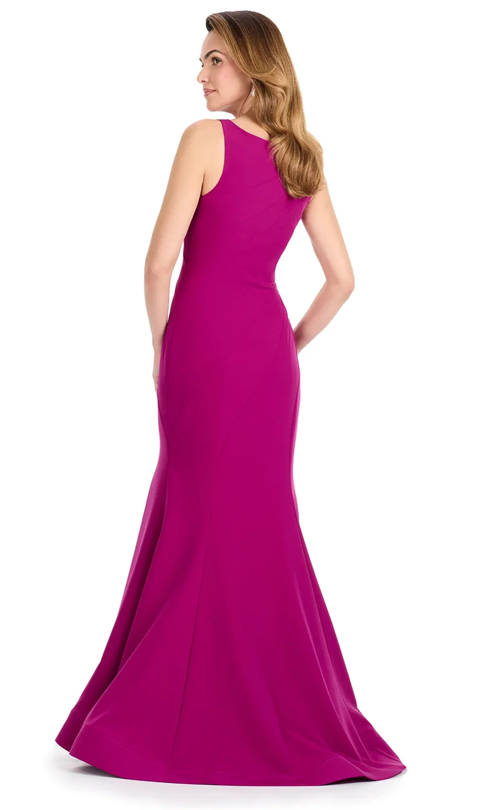 Ashley Lauren E12121 - Bateau Neck Seamed Mermaid Dress in Rasp Berry