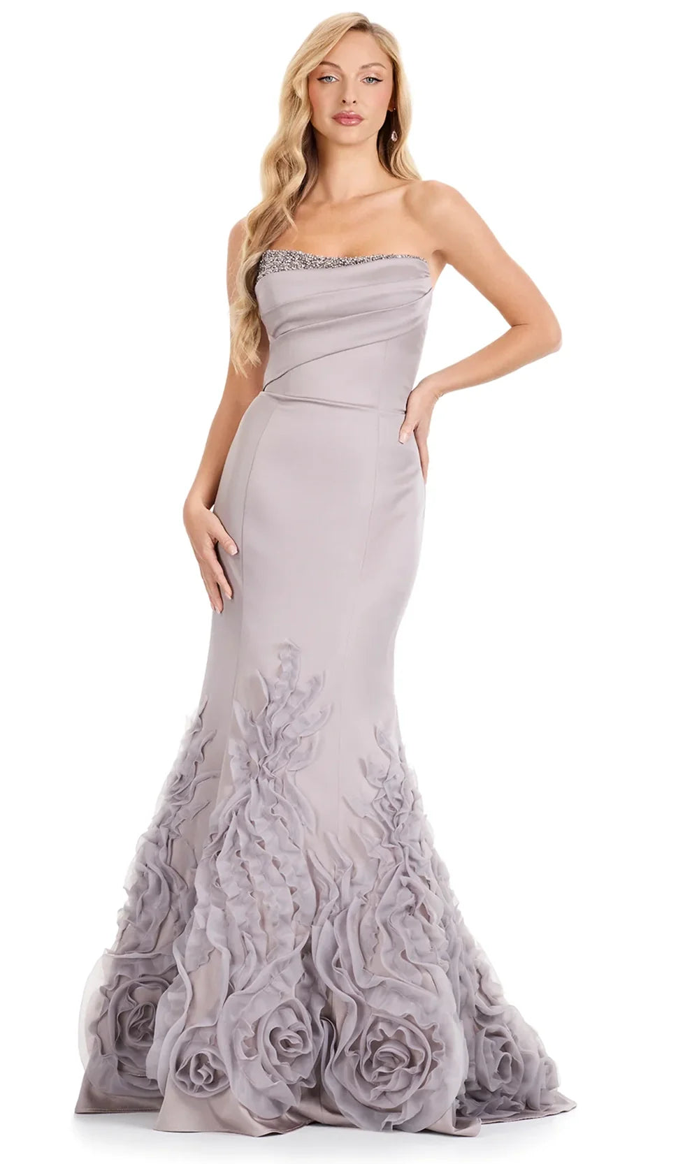 Ashley Lauren E12123 - Strapless Illusion Cape Mermaid Dress In Taupe