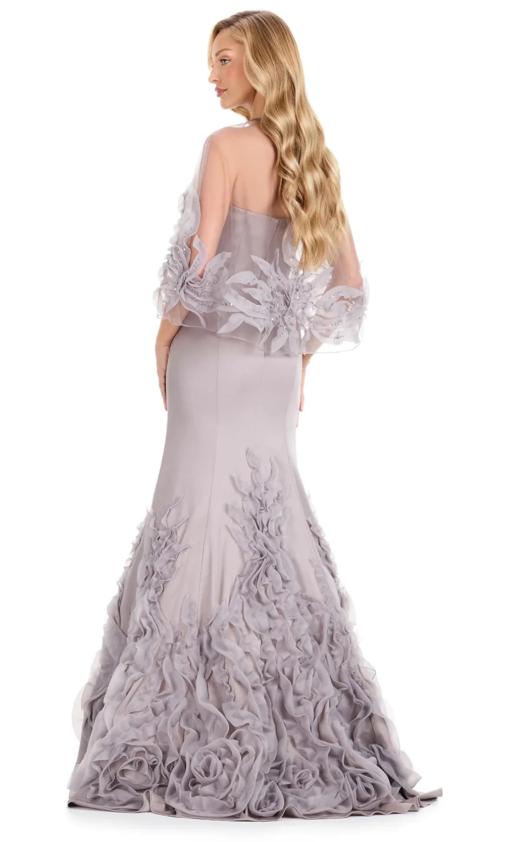 Ashley Lauren E12123 - Strapless Illusion Cape Mermaid Dress in Taupe