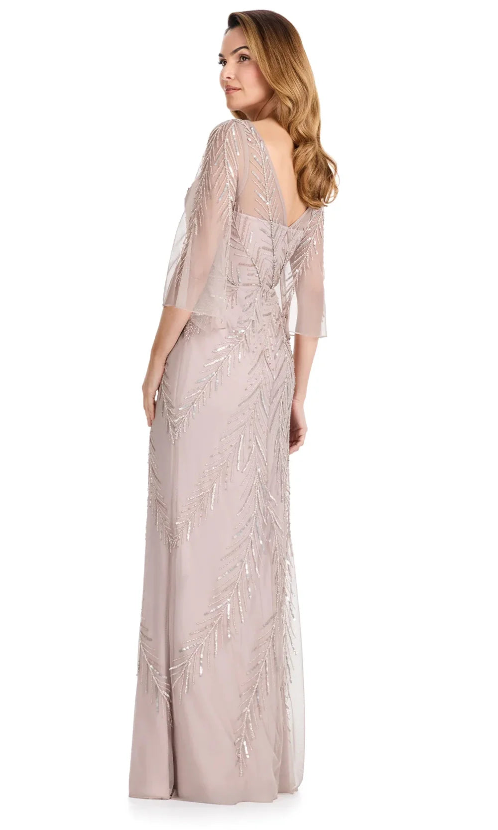 Ashley Lauren E12124 - Three-Quarter Sleeve Illusion Beaded Dress in Marble