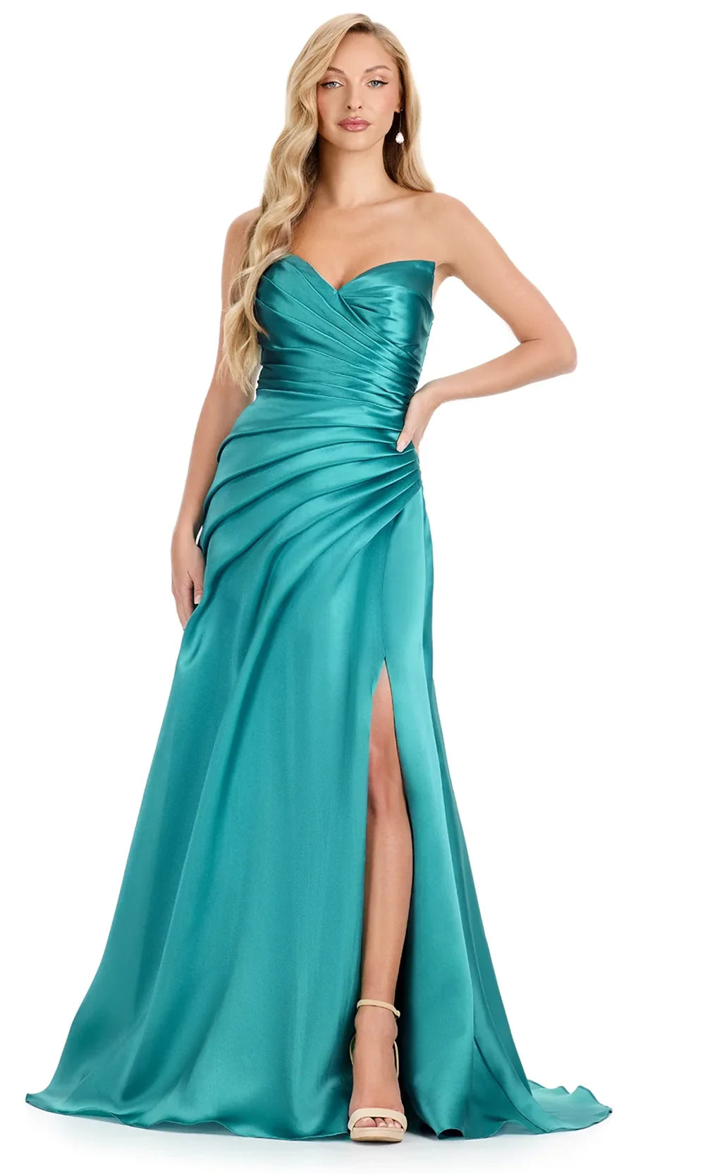Ashley Lauren E12126 - Sweetheart Neckline Pleated Evening Gown in Jade