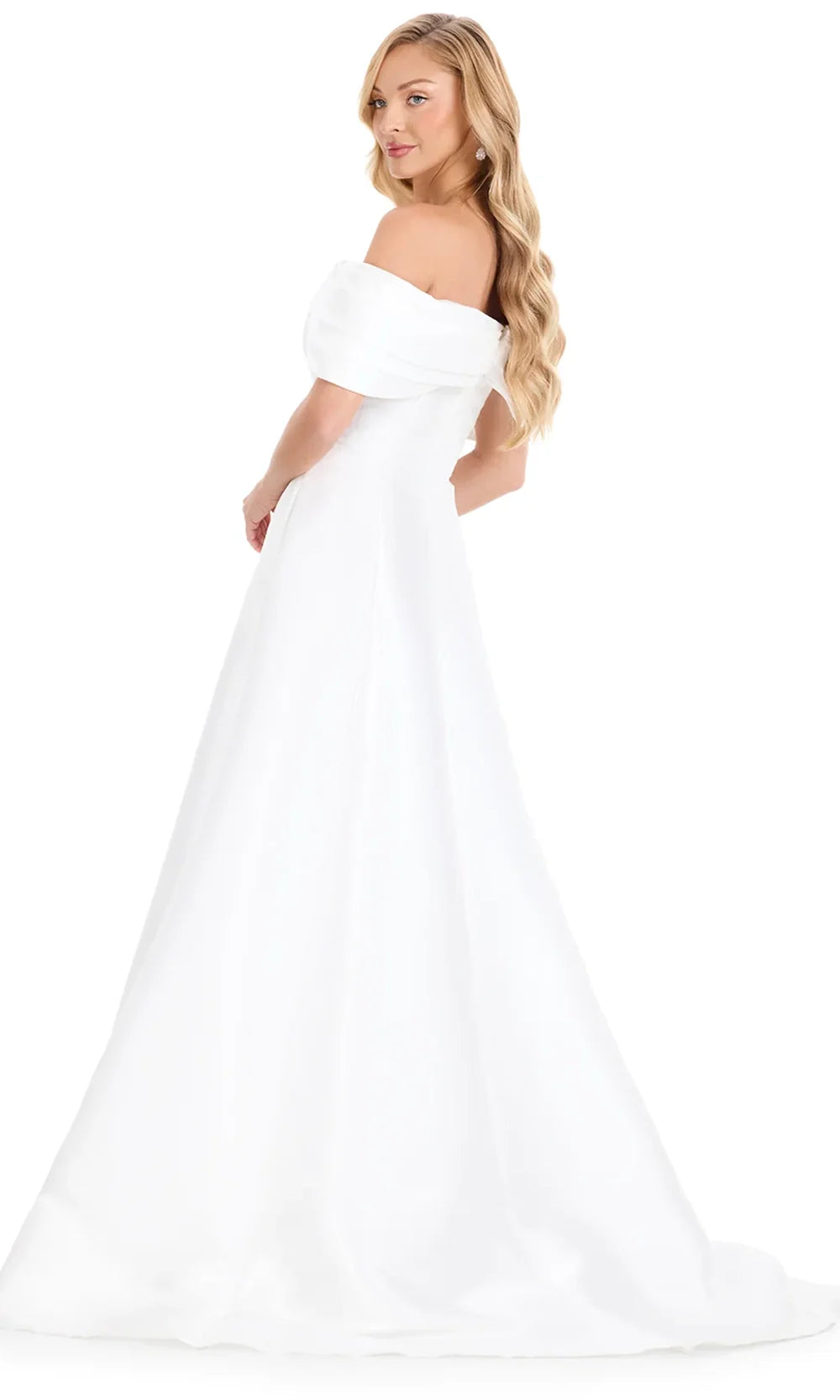 Ashley Lauren E12133 - Off Shoulder Glossy Satin Evening Dress in Ivory