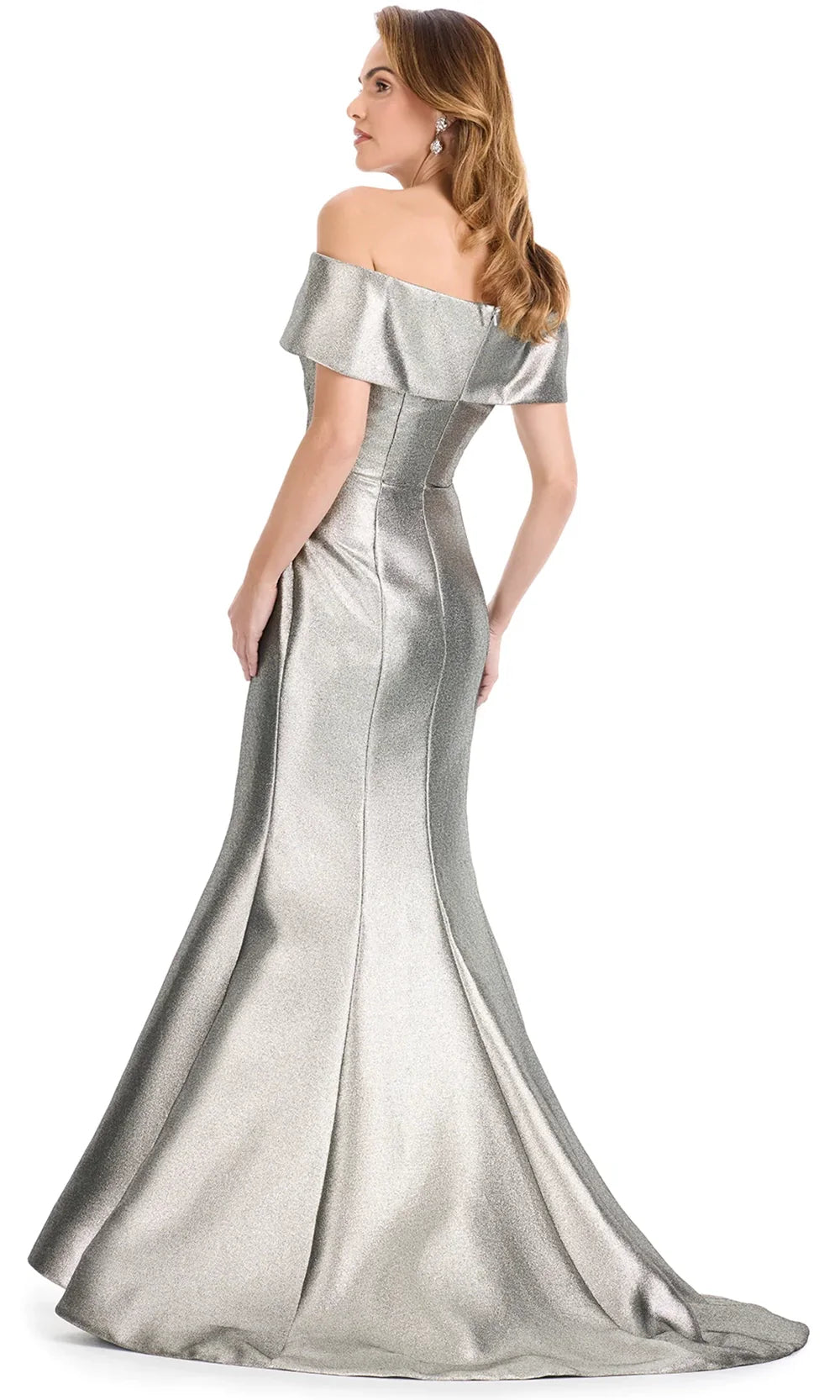 Ashley Lauren E12135 - Metallic Off Shoulder Seamed Dress in Platin um 