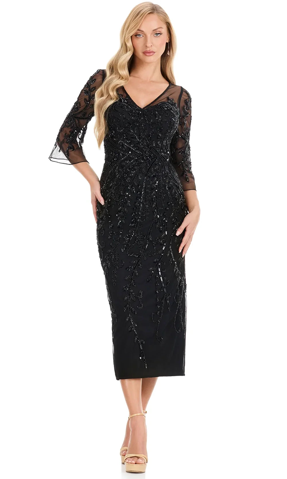 Ashley Lauren E12143 - Tea-Length Three-Quarter Sleeve Dress Weddin g Guest