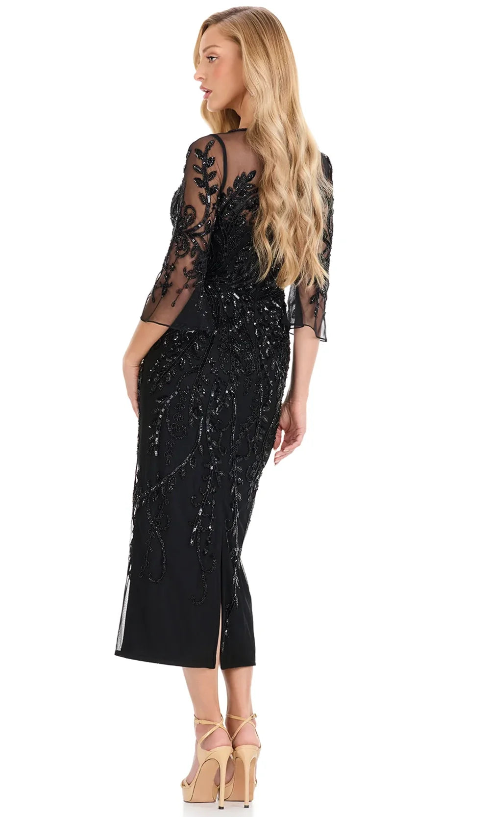 Ashley Lauren E12143 - Tea-Length Three-Quarter Sleeve Dress Weddin g Guest
