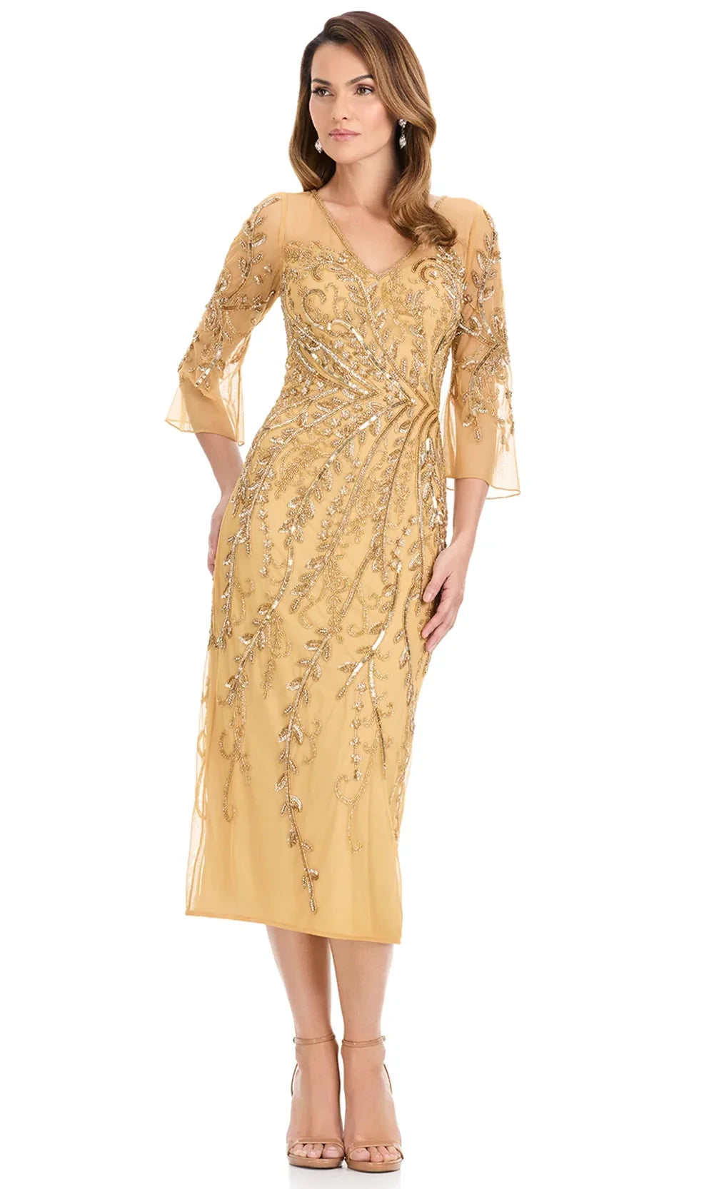 Ashley Lauren E12143 - Tea-Length Three-Quarter Sleeve Dress Weddin g Guest