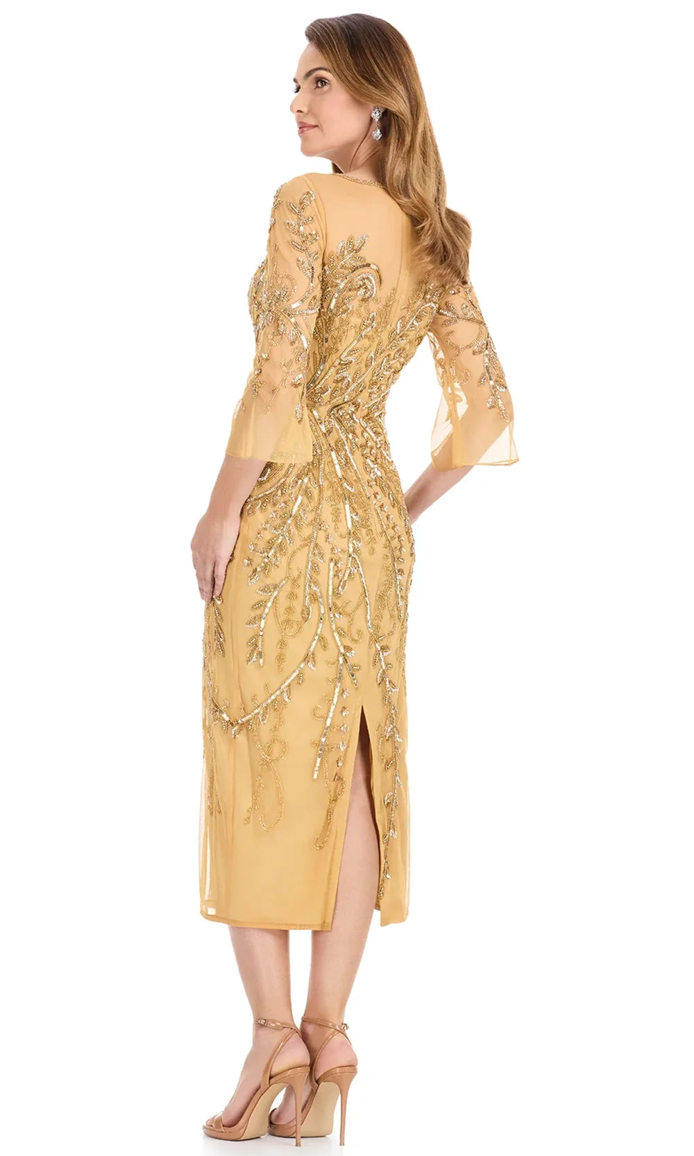 Ashley Lauren E12143 - Tea-Length Three-Quarter Sleeve Dress Weddin g Guest