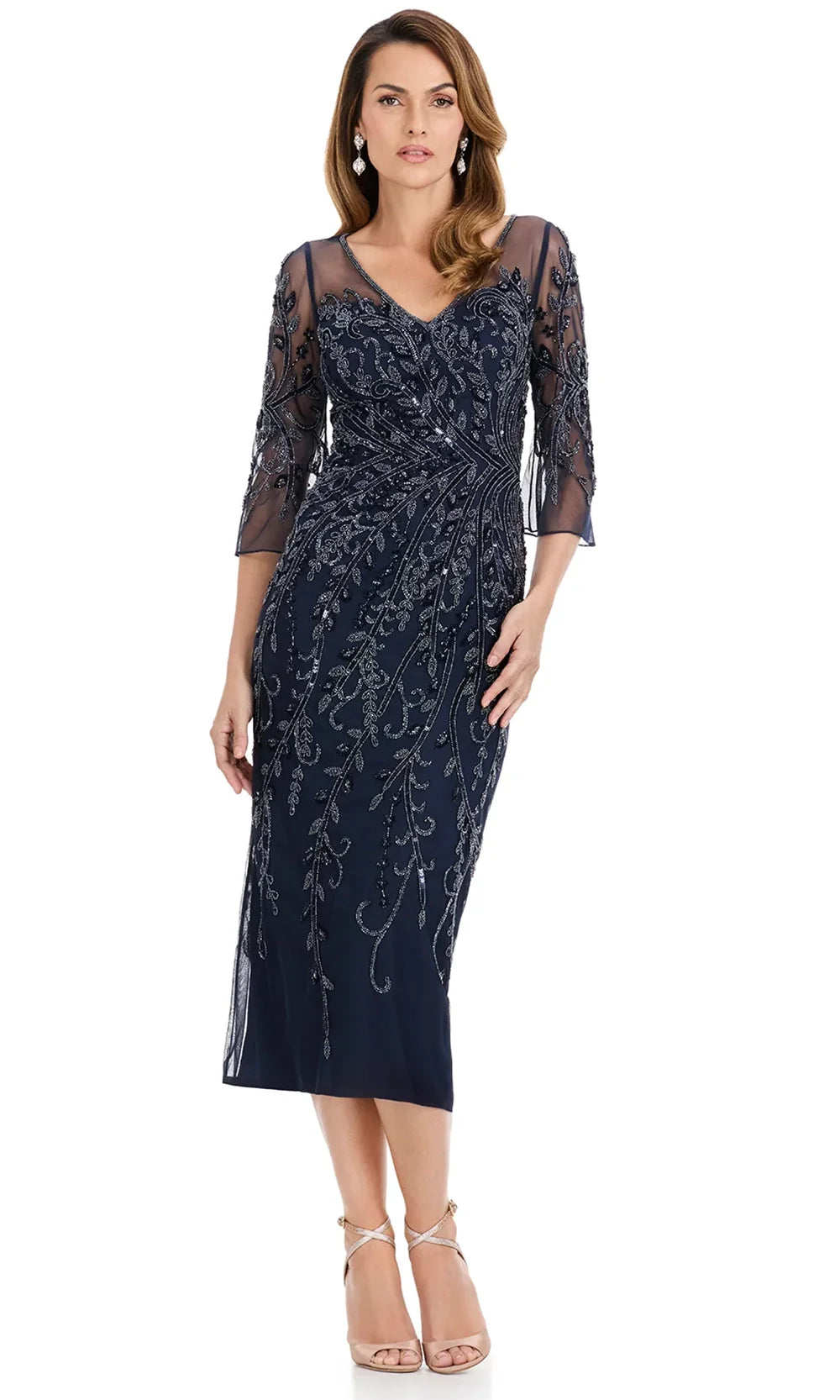 Ashley Lauren E12143 - Tea-Length Three-Quarter Sleeve Dress Weddin g Guest
