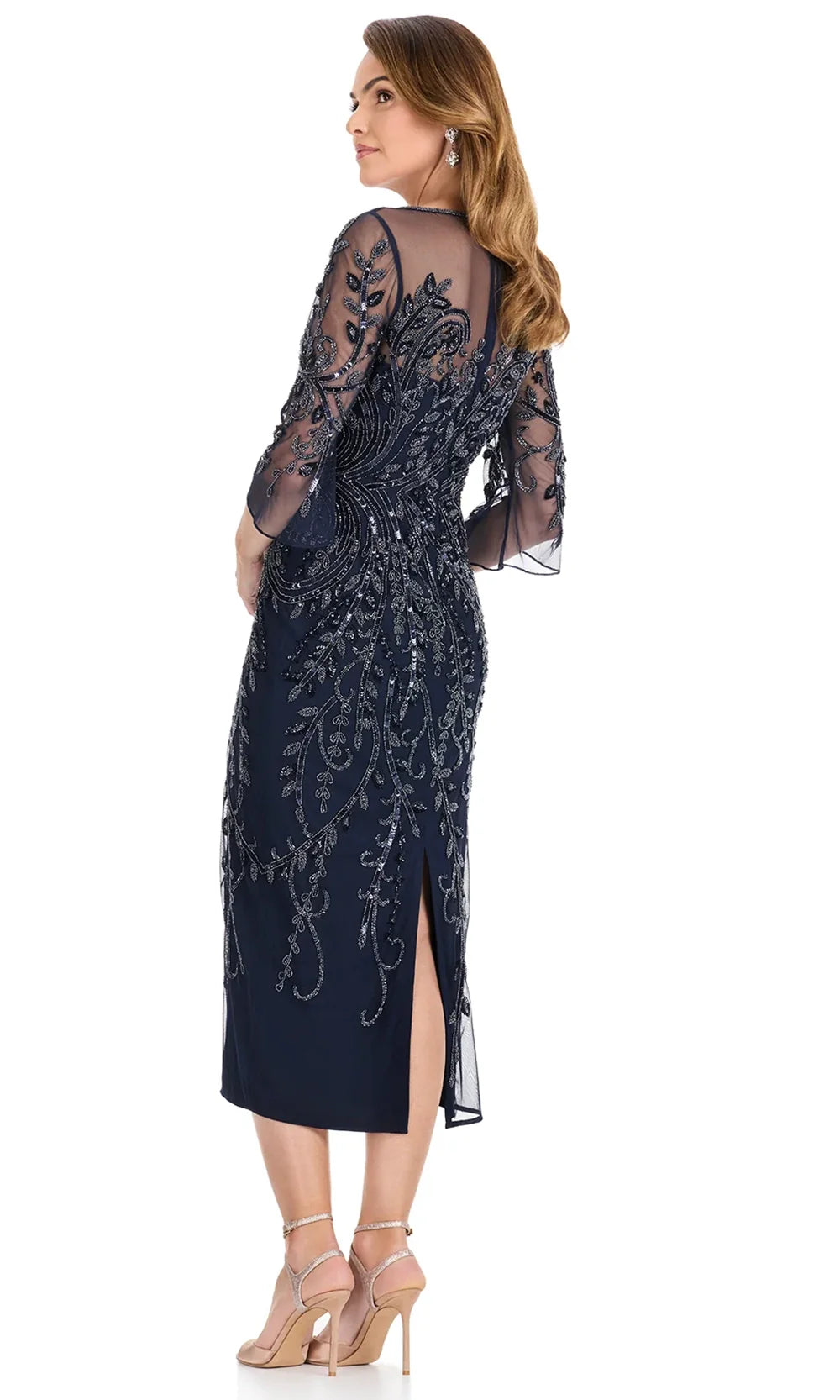 Ashley Lauren E12143 - Tea-Length Three-Quarter Sleeve Dress Weddin g Guest