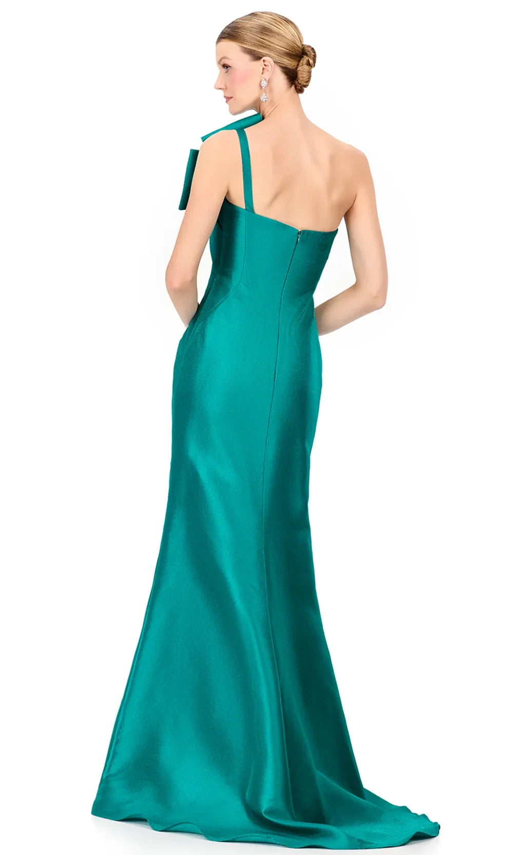 Ashley Lauren E12224 - Oversized Bow Asymmetric Mikado Dress in Jade