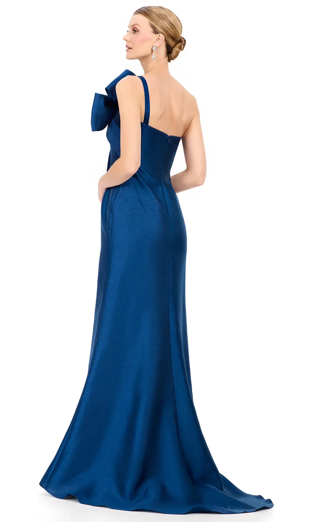 Ashley Lauren E12224 - Oversized Bow Asymmetric Mikado Dress in Navy