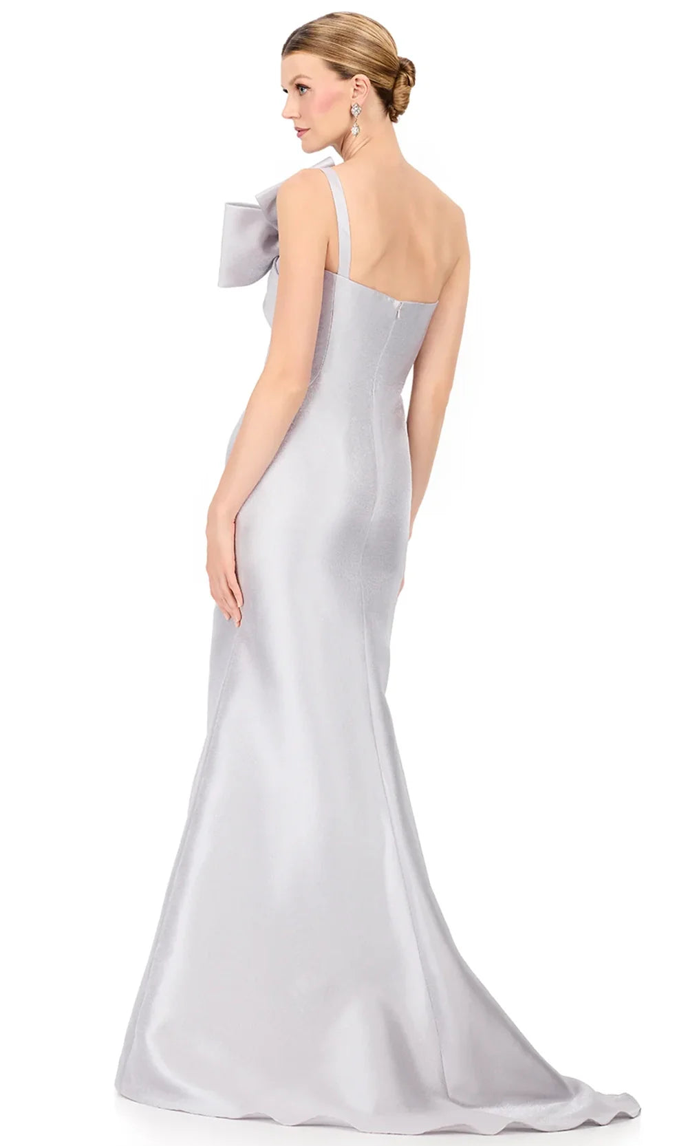 Ashley Lauren E12224 - Oversized Bow Asymmetric Mikado Dress in Silver