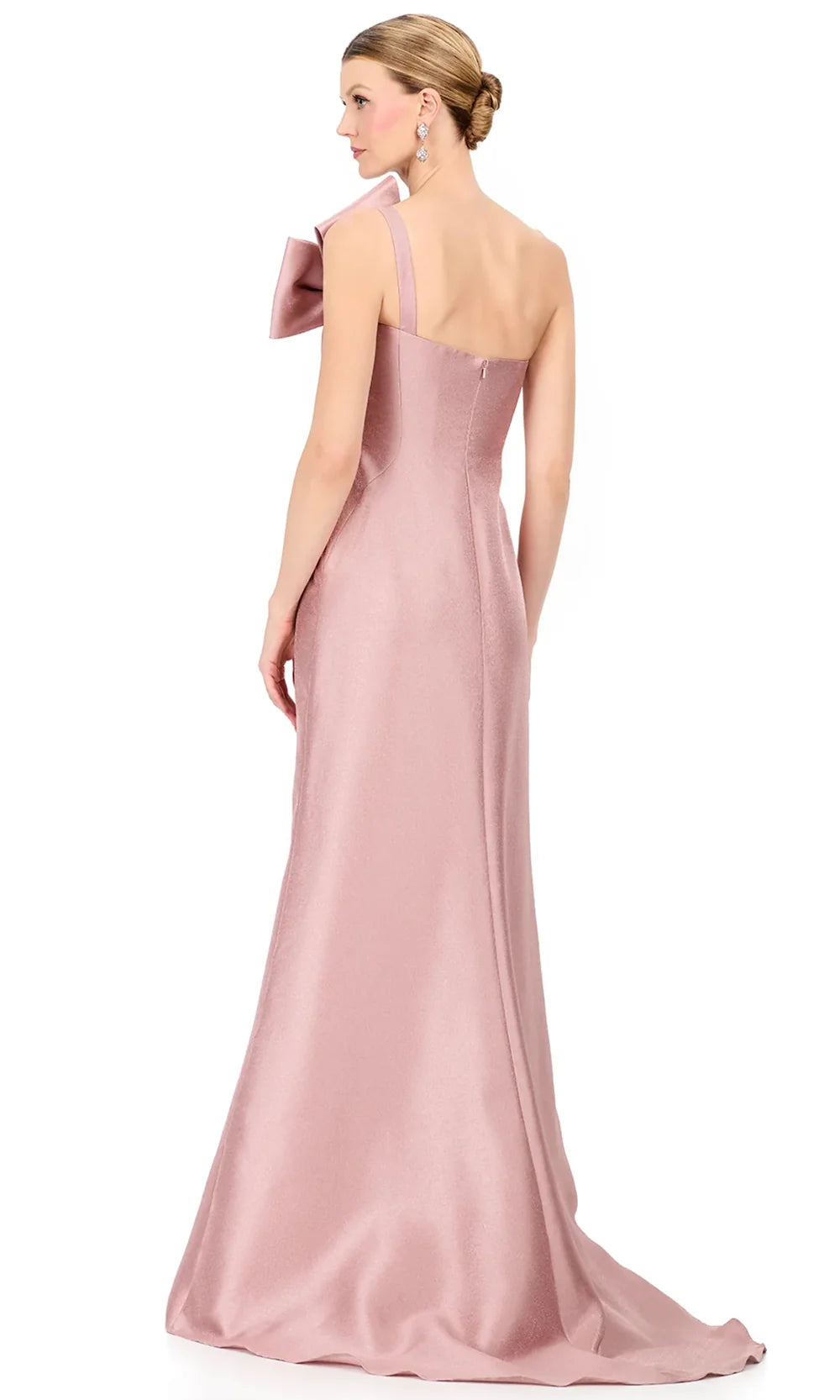 Ashley Lauren E12224 - Oversized Bow Asymmetric Mikado Dress in Taupe
