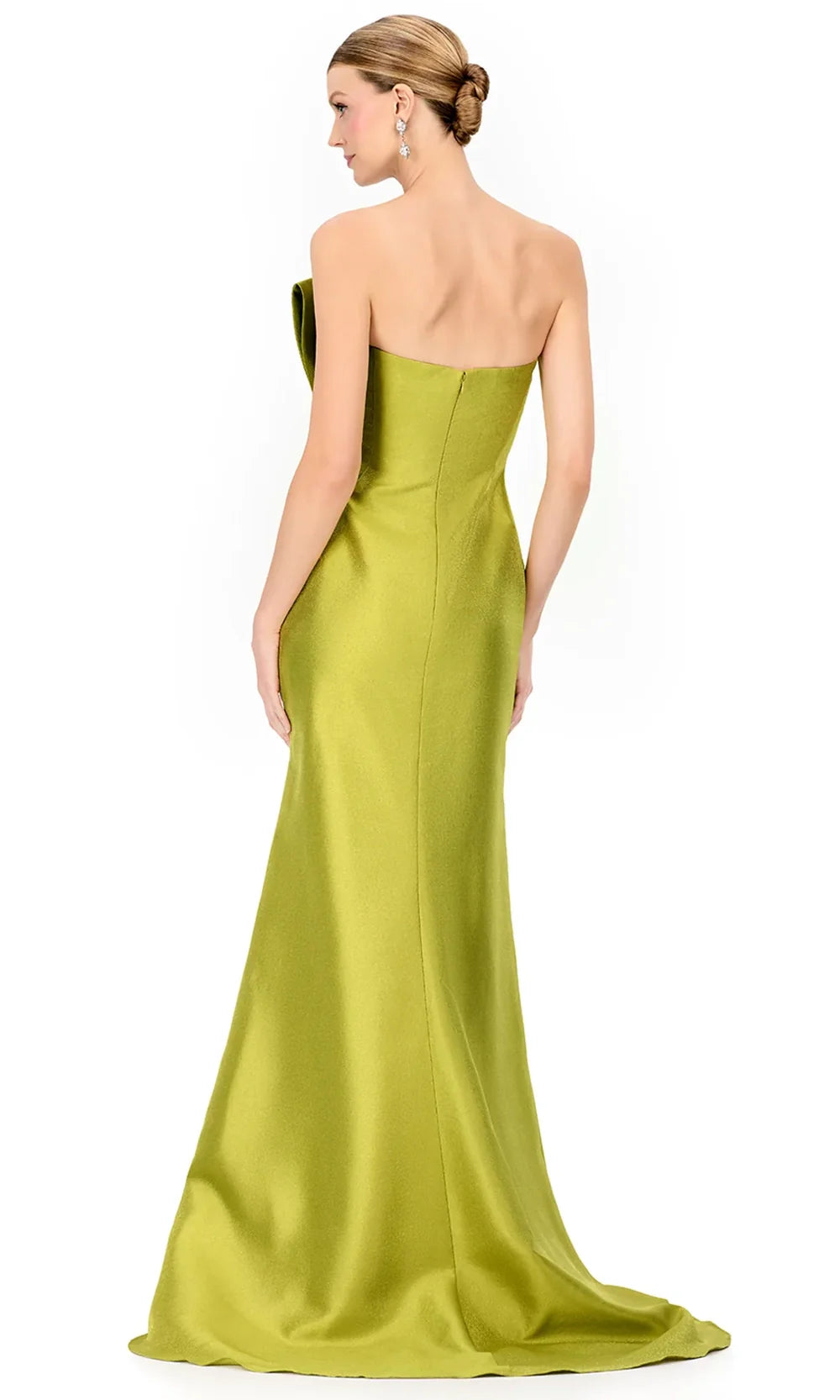 Ashley Lauren E12225 - Oversized Bow Strapless Slit Dress in Chartreuse
