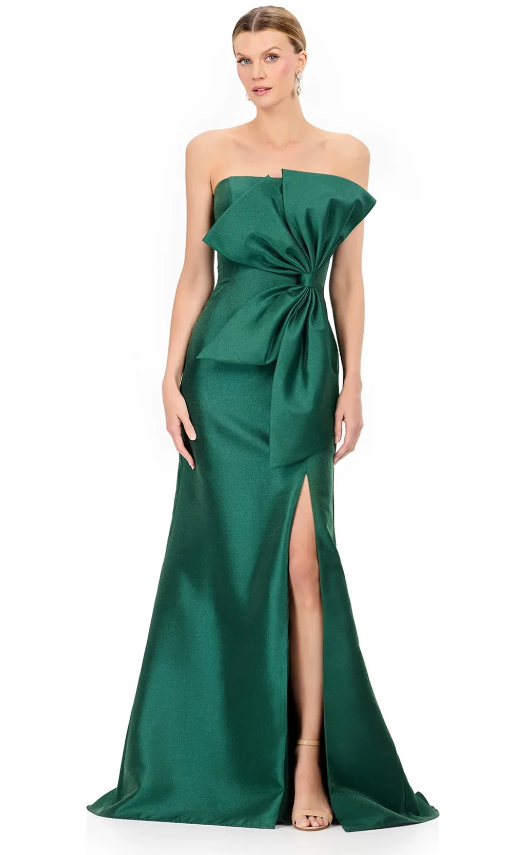 Ashley Lauren E12225 - Oversized Bow Strapless Slit Dress in Dark Emerald
