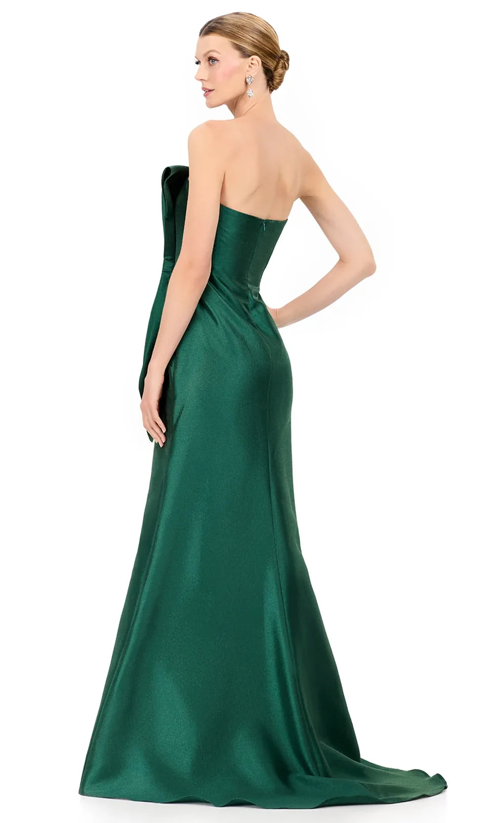 Ashley Lauren E12225 - Oversized Bow Strapless Slit Dress in Dark Emerald