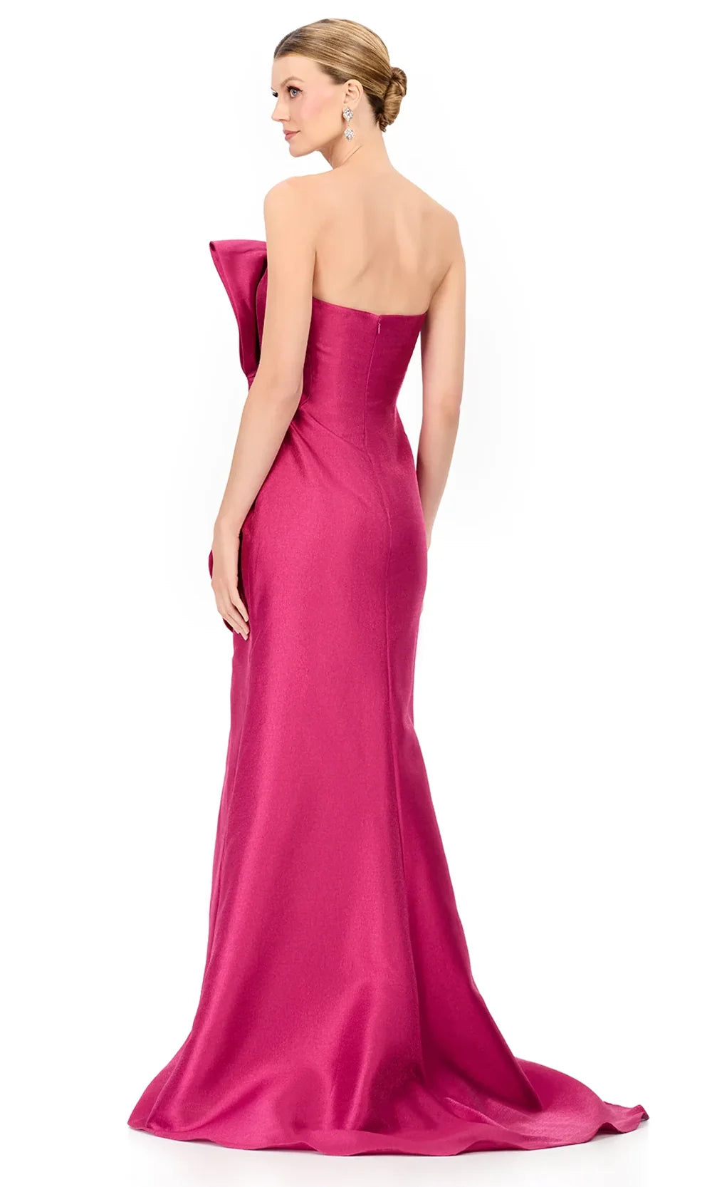 Ashley Lauren E12225 - Oversized Bow Strapless Slit Dress in Raspberry