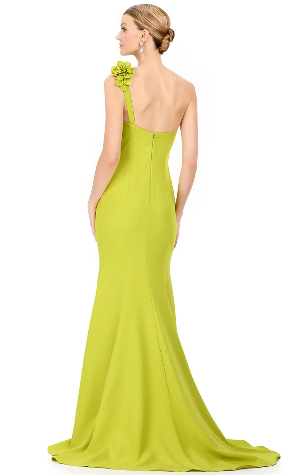 Ashley Lauren E12245 - One Shoulder Floral Accent Prom Dress in Chartreuse