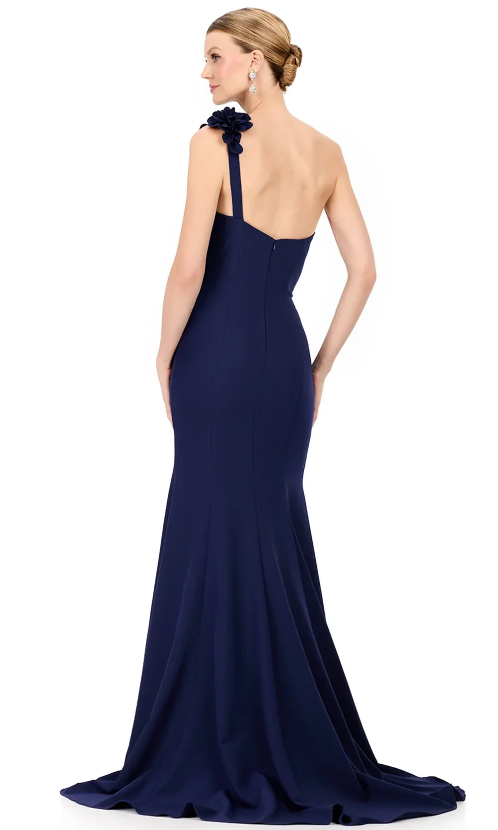 Ashley Lauren E12245 - One Shoulder Floral Accent Prom Dress in Navy