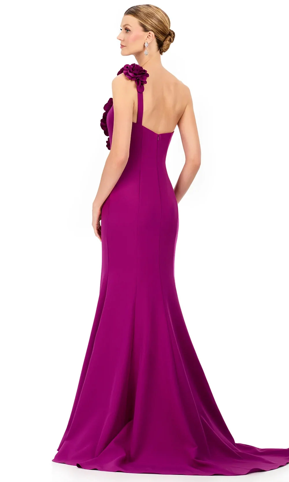 Ashley Lauren E12245 - One Shoulder Floral Accent Prom Dress in Raspberry