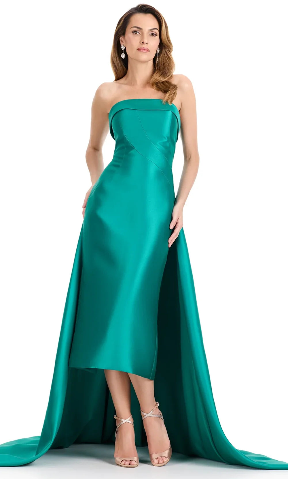 Ashley Lauren E12316 - Tea-Length Strapless Dress with Overskirt in Jade