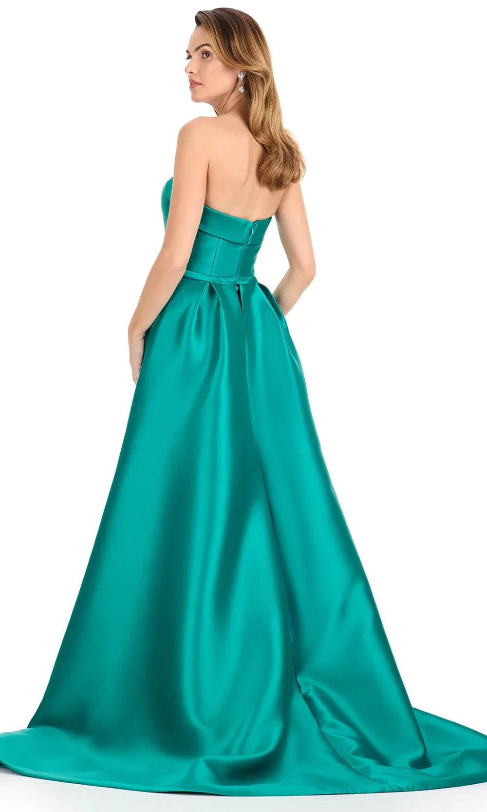 Ashley Lauren E12316 - Tea-Length Strapless Dress with Overskirt in Jade