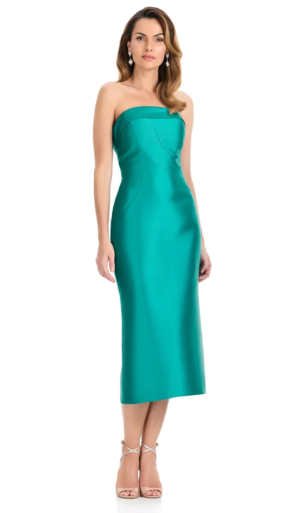 Ashley Lauren E12316 - Tea-Length Strapless Dress with Overskirt in Jade