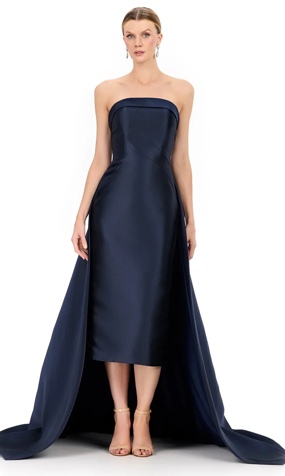 Ashley Lauren E12316 - Tea-Length Strapless Dress with Overskirt in Navy