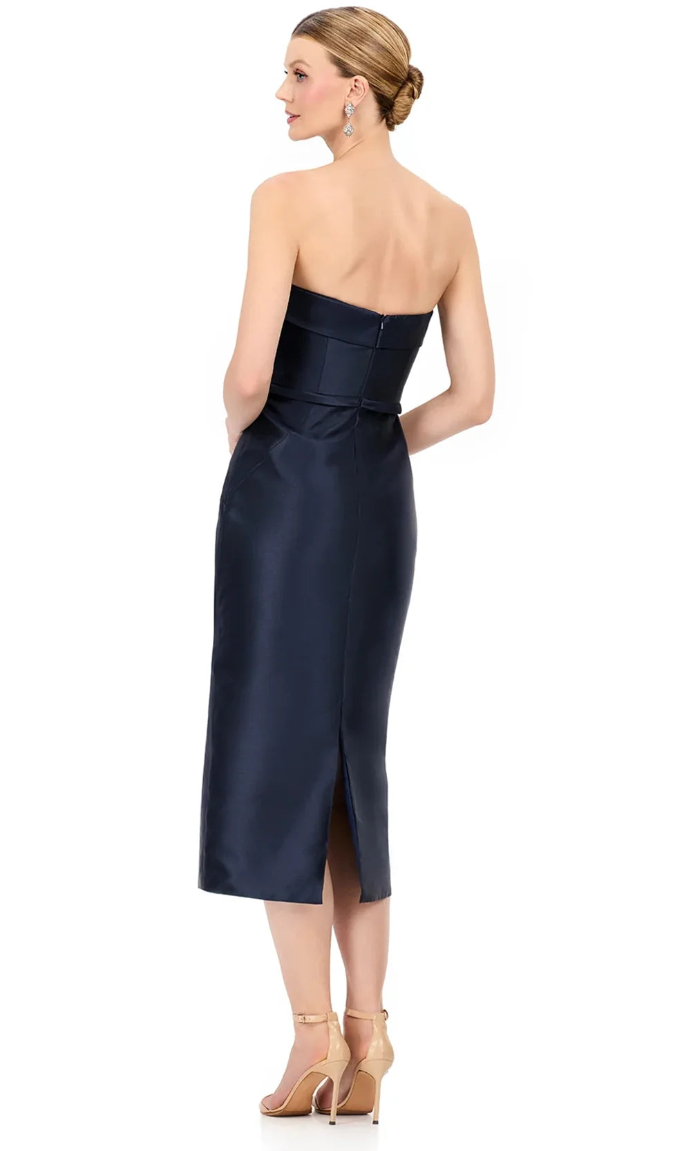 Ashley Lauren E12316 - Tea-Length Strapless Dress with Overskirt in Navy
