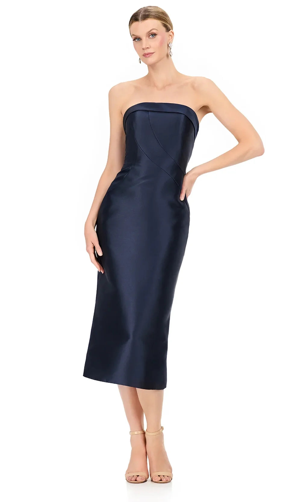 Ashley Lauren E12316 - Tea-Length Strapless Dress with Overskirt in Navy