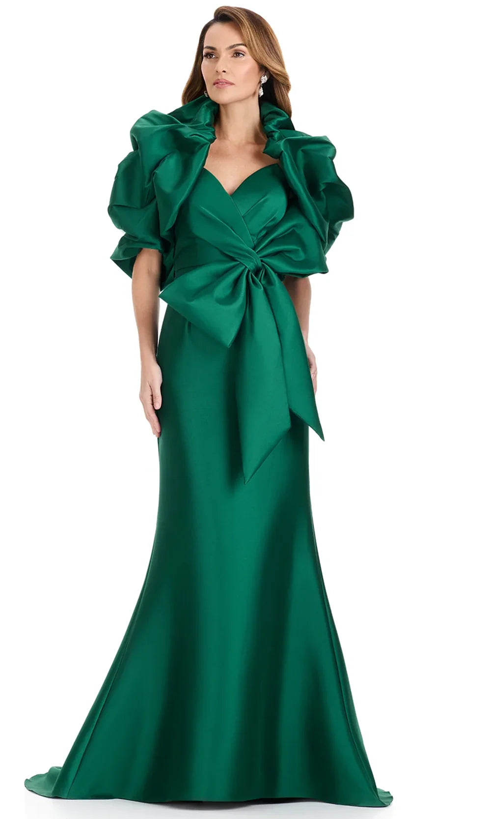 Ashley Lauren E12317 - Ruffle Jacket Mikado Sweetheart Dress in HunterGreen