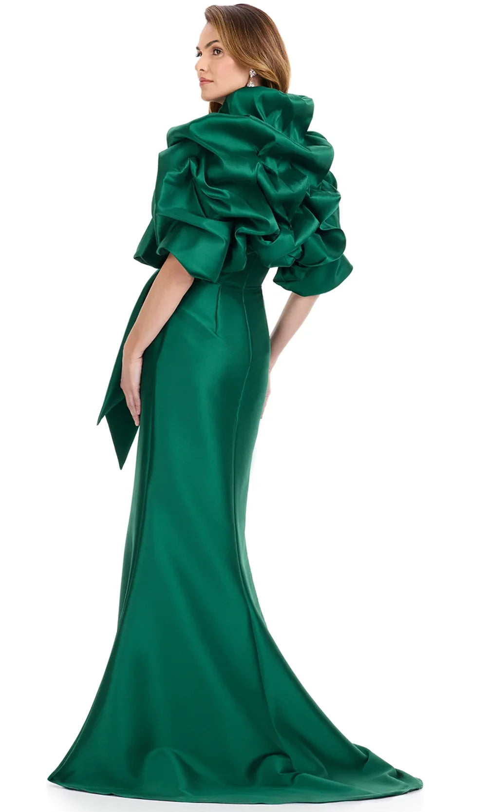 Ashley Lauren E12317 - Ruffle Jacket Mikado Sweetheart Dress in HunterGreen