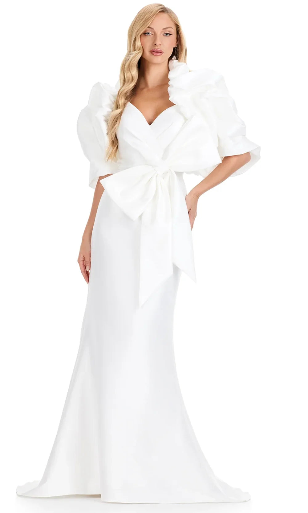 Ashley Lauren E12317 - Ruffle Jacket Mikado Sweetheart Dress in Ivory