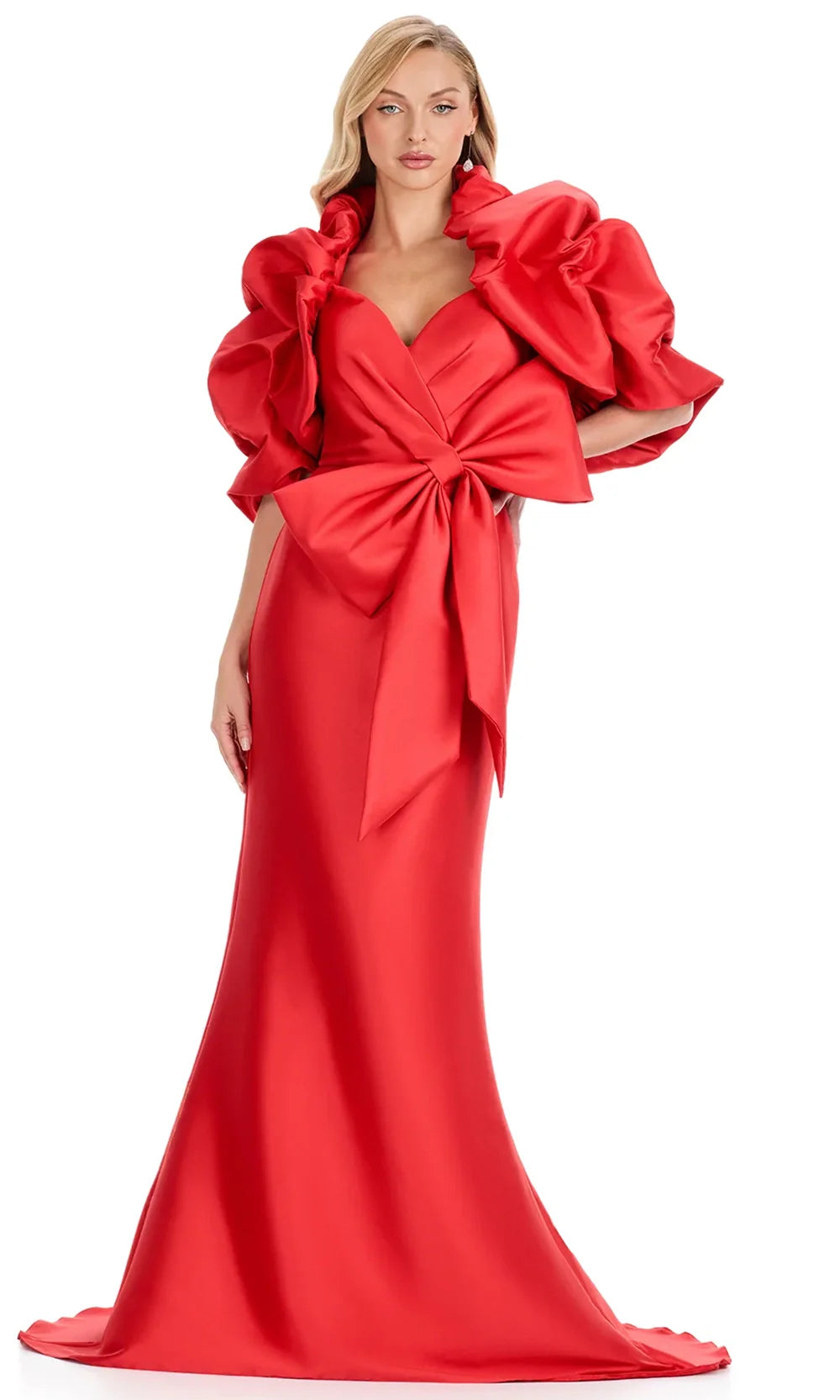 Ashley Lauren E12317 - Ruffle Jacket Mikado Sweetheart Dress in Red