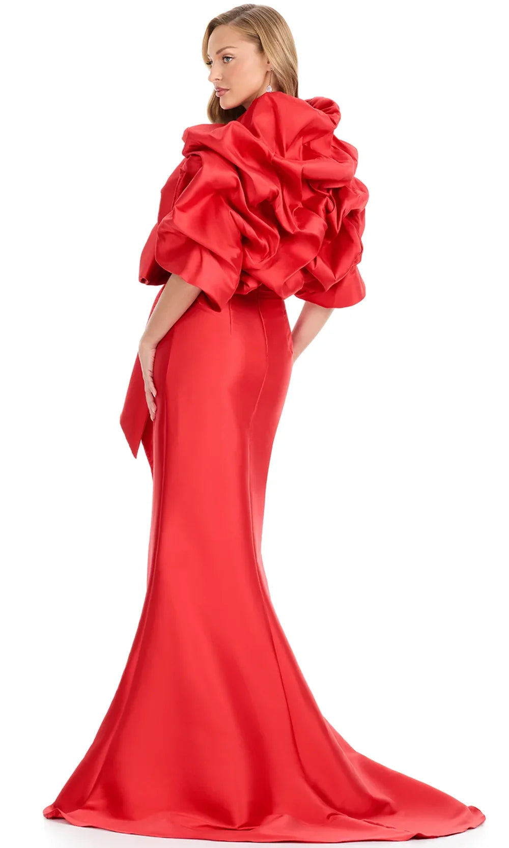 Ashley Lauren E12317 - Ruffle Jacket Mikado Sweetheart Dress in Red