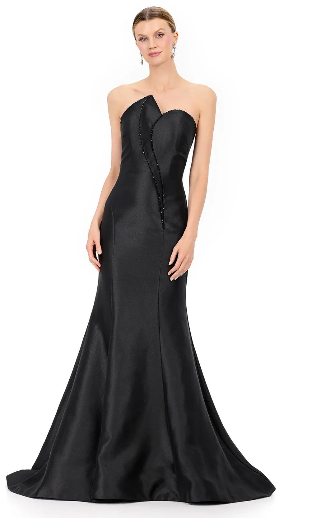 Ashley Lauren E12318 - Beaded Trim Asymmetric Strapless Dress in Black