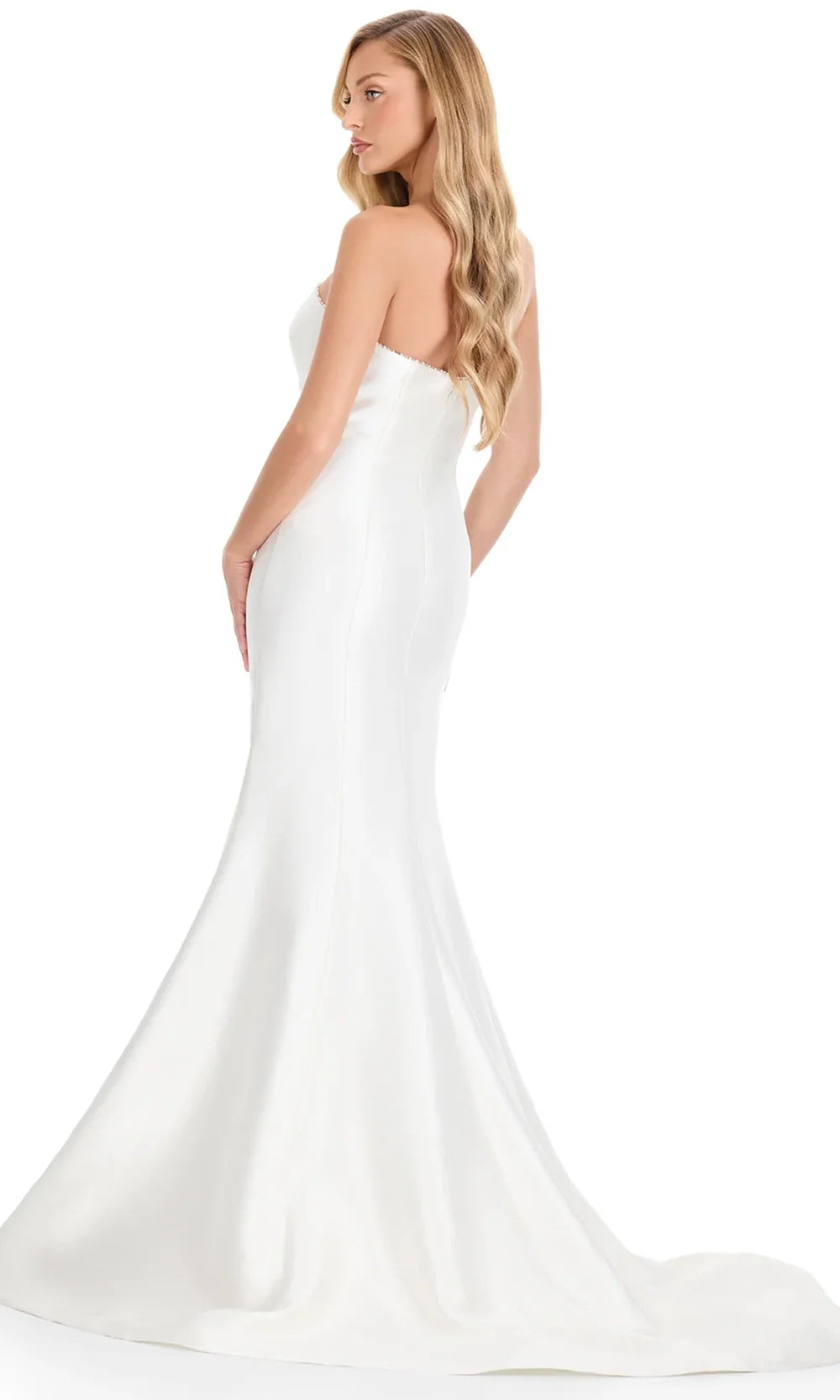 Ashley Lauren E12318 - Beaded Trim Asymmetric Strapless Dress in Ivory
